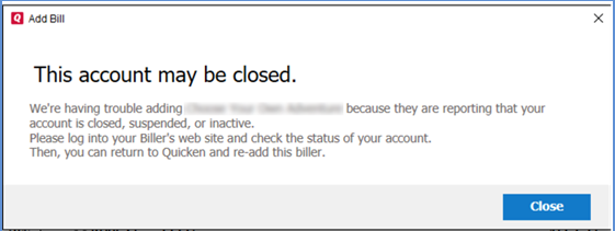 Online Bill Center Error This account may be closed